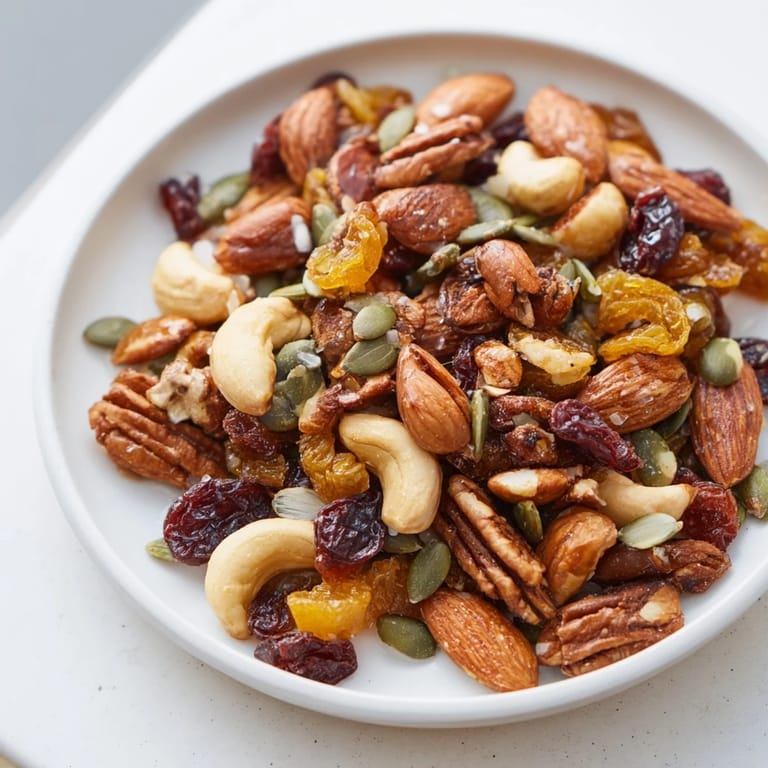 A delicious mix of nuts and fruit form this satisfying Nutty Nosh Squirrel Snack Mix, ideal for snacking.