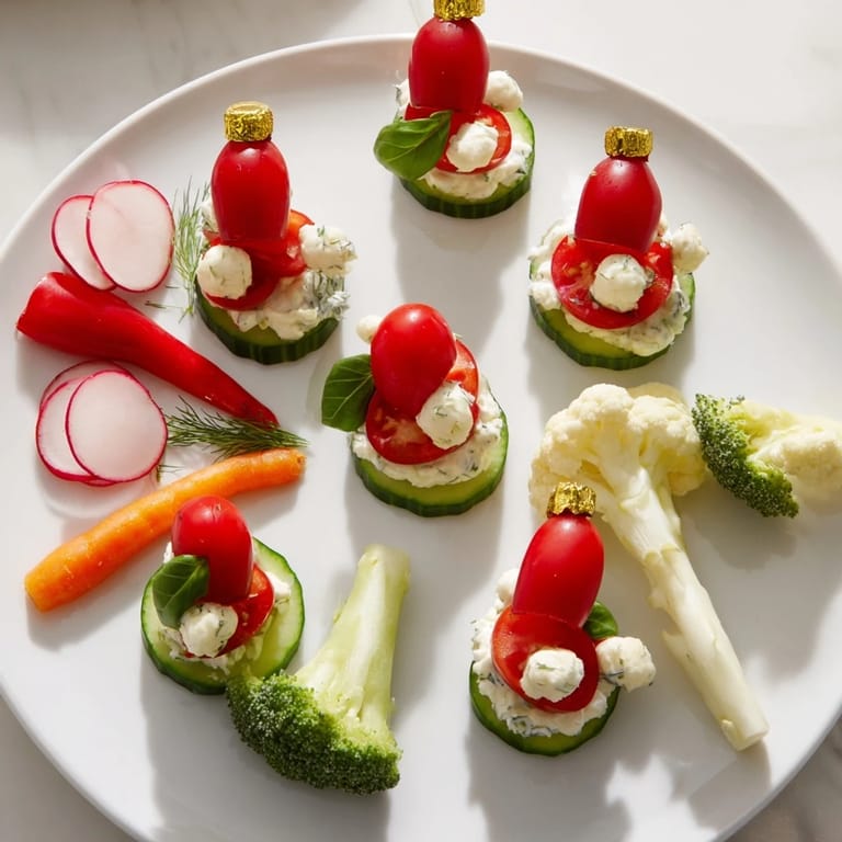 Homemade Savory Crudités: A colorful holiday appetizer featuring fresh ingredients and a zesty, flavorful dip.
