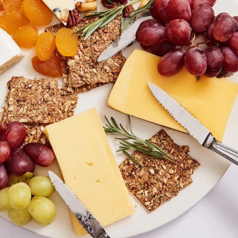 A visually appealing housewarming open house cheese & cracker spread, ready for easy snacking and mingling.