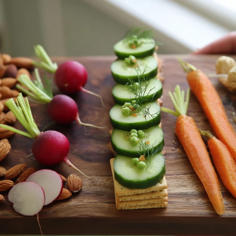Symmetrical presentation of The Zen Balance: vibrant appetizer with colorful vegetables and grapes.