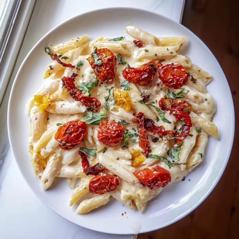 Enjoy a forkful of this delicious Boursin Cheese Pasta with basil garnish, perfect for a cozy night.