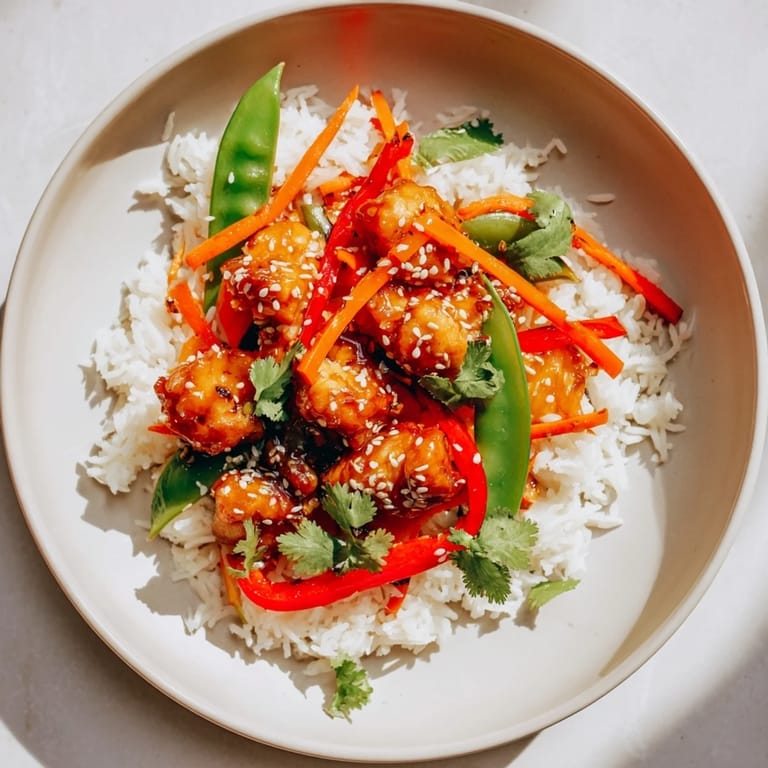 Delicious and colorful photo of a steaming Sesame Ginger Rice Bowl with lime wedges ready to be enjoyed.