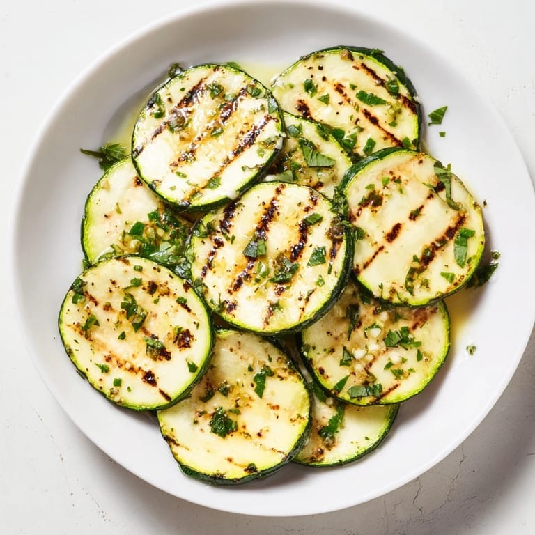 An appetizing view of the prepared Garlic Herb Grilled Zucchini, seasoned, and promising a zesty side dish.