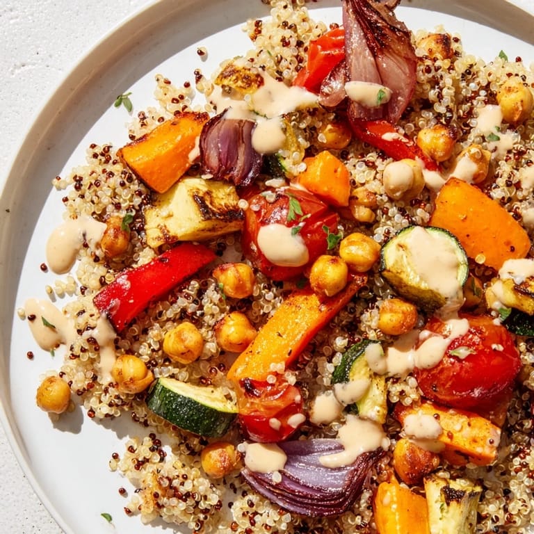 A close-up of a colorful quinoa power salad; showcasing the fluffy quinoa and vibrant vegetables.