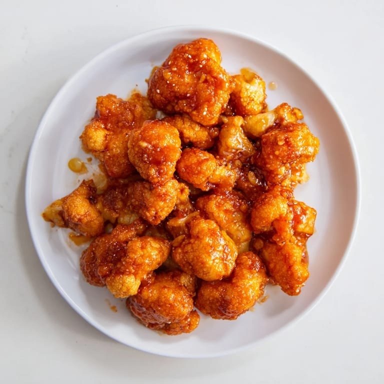 A close-up of delicious Buffalo Cauliflower Bites, perfectly air-fried and ready for dipping.