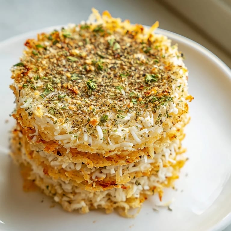 Stacking cheesy goodness: a close-up shows melted cheese atop crispy baked Crispy Rice Cake Cheese Stacks.