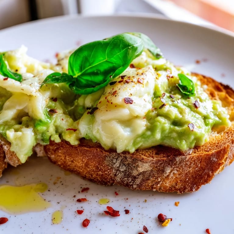 A vibrant Avocado Mozzarella Tartine on a wooden board, showcasing the creamy texture and gooey melted cheese.
