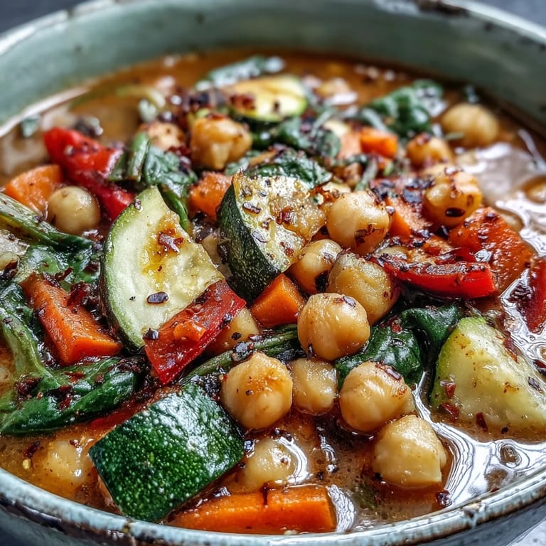 A steaming bowl of vibrant chickpea stew, ready to be served with lemon.