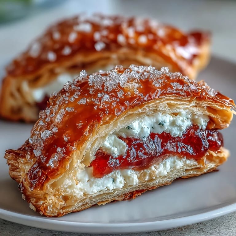 Warm Guava and Cream Cheese Pastelitos show a sugar-dusted crust and vibrant guava filling inside.