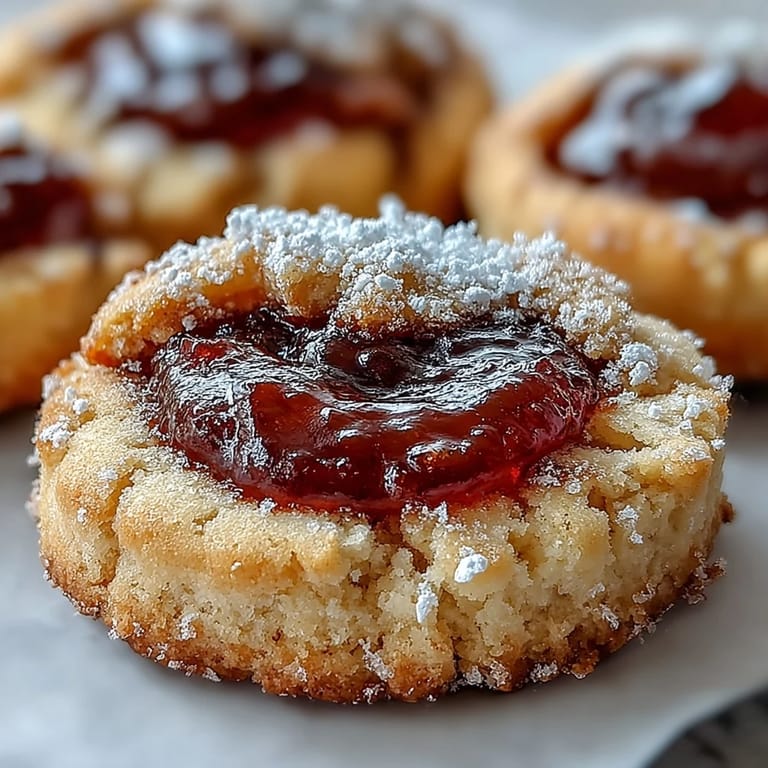 A close-up reveals a chocolate variation of Torticas de Guayaba, with glossy guava paste shimmering in the thumbprint of each tender cookie.