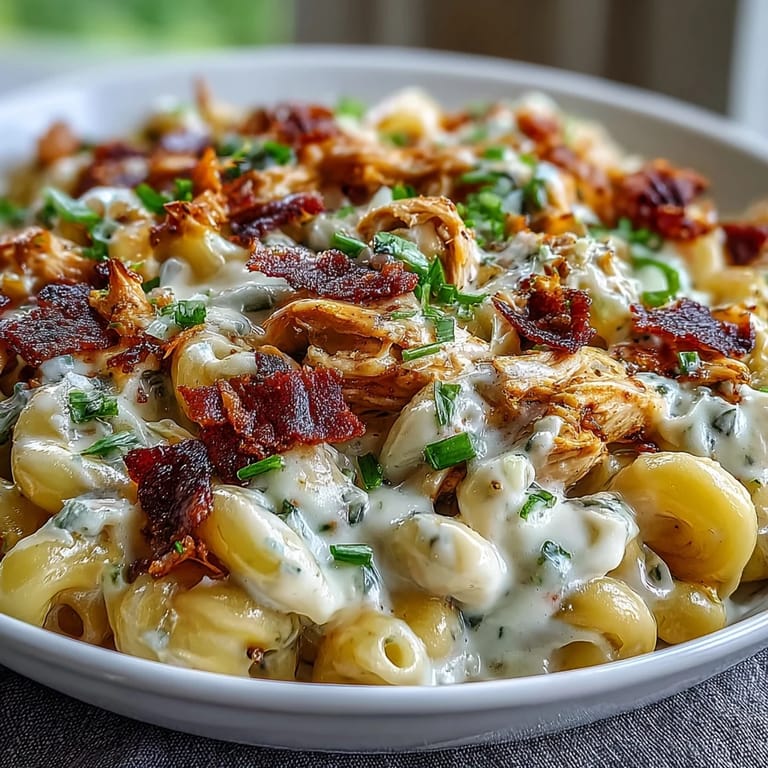 Creamy Jalapeño Popper Chicken Pasta mixed with tender shredded chicken and melty cheddar Monterey Jack sauce.