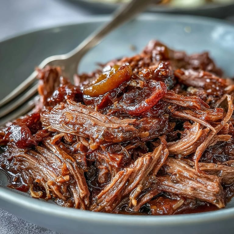 Savory Slow Cooker Mississippi-Style Ranch Beef served over creamy mashed potatoes, garnished with pepperoncini peppers and fresh parsley.