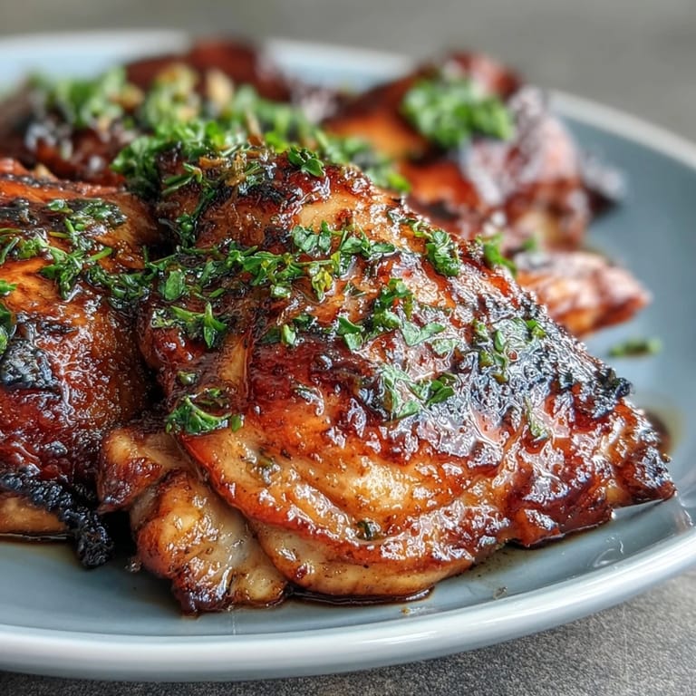 Juicy chicken thighs glazed in honey garlic sauce, roasted alongside colorful vegetables and warm garlic naan bread.  