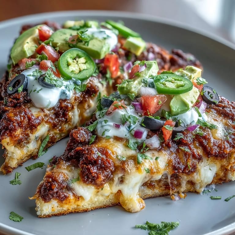 Savory keto taco pizza with a crunchy cheddar-mozzarella base, topped with seasoned ground beef and zesty toppings.  