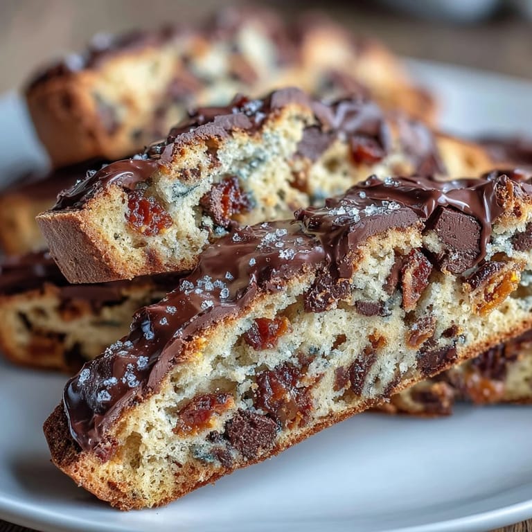 Twice-baked Italian cookies featuring aromatic orange zest, candied citrus peel, and rich dark chocolate for a crunchy treat.  