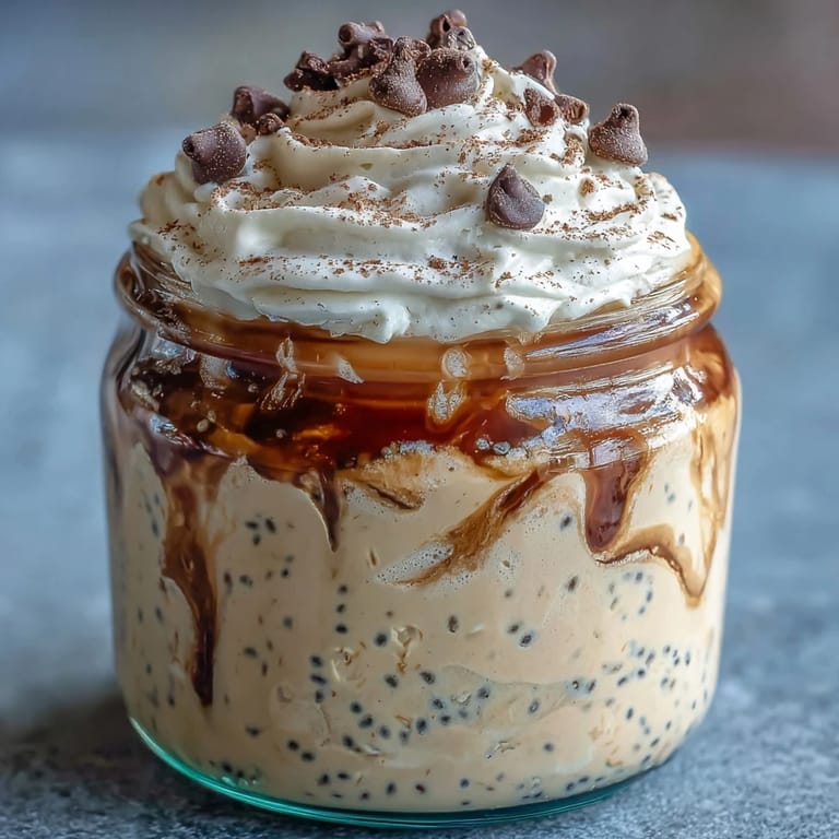 Rich coffee-infused overnight oats layered with vanilla bean and espresso, ready for a refreshing breakfast.