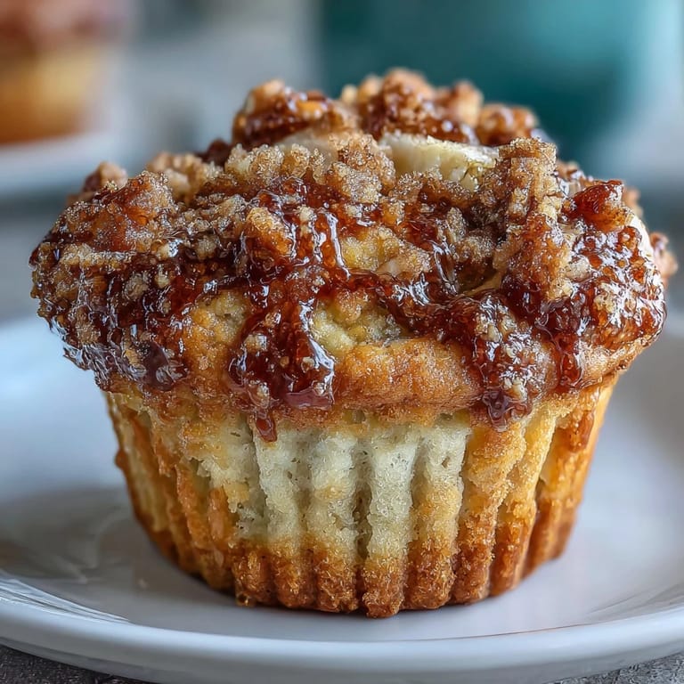 Golden-brown banana muffins with a crunchy cinnamon streusel, made with sourdough discard for extra flavor and texture.  