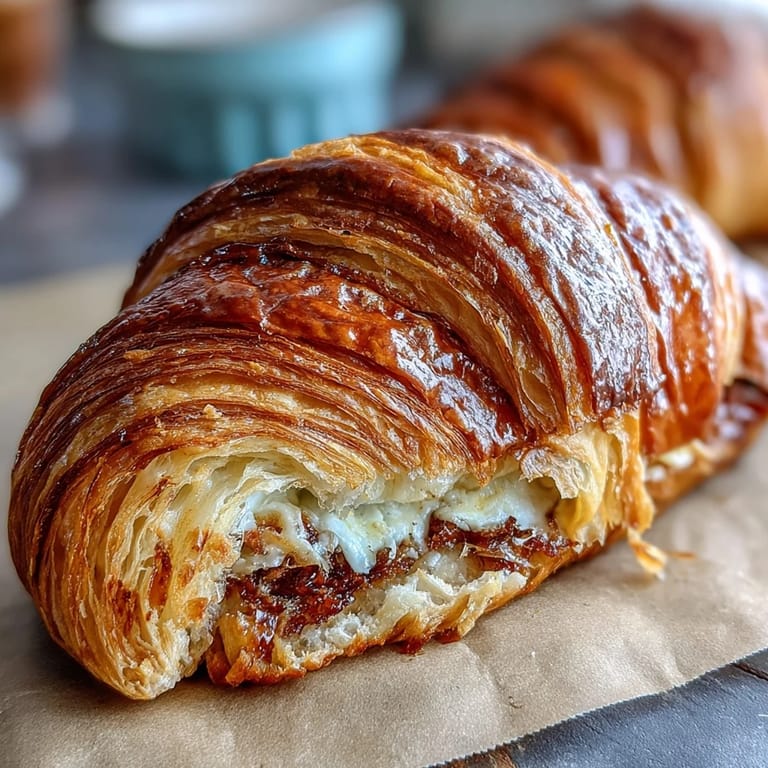Buttery, golden sourdough croissants with a crisp, flaky crust and tangy aroma, perfect for breakfast or brunch.