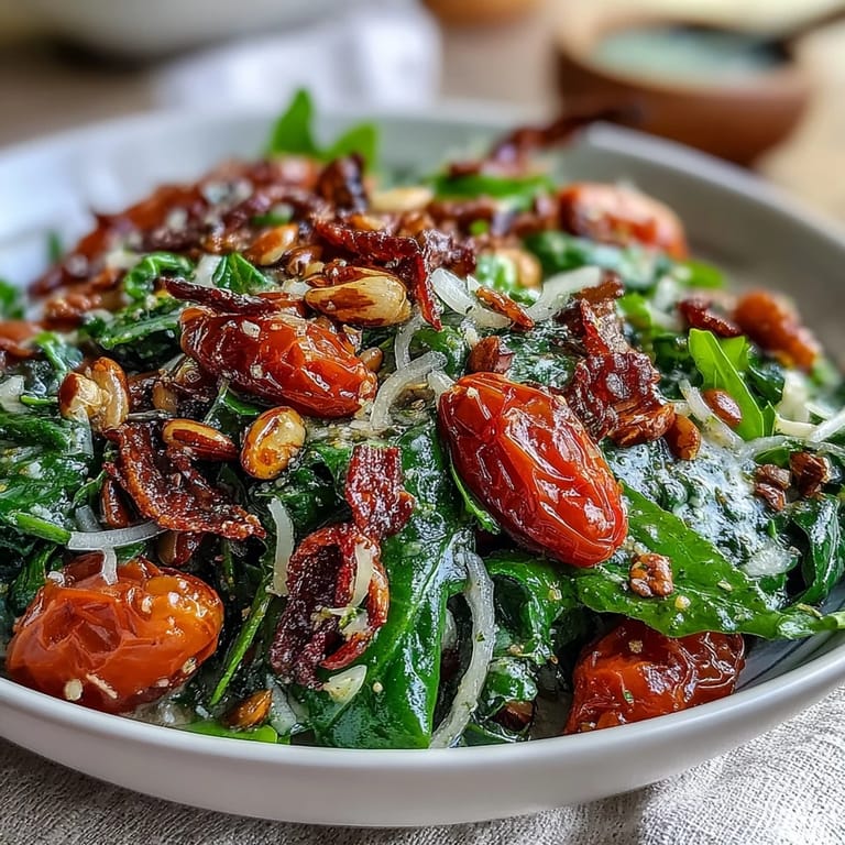 Crisp dandelion greens tossed in tangy lemon vinaigrette, garnished with shaved Parmesan and pine nuts for a Mediterranean-inspired salad.
