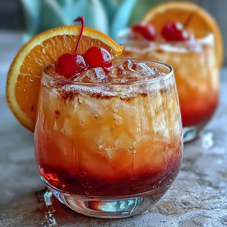 Layered sunrise effect mocktail featuring grenadine syrup sinking through orange-pineapple juice blend, served over ice with a fizzy sparkle.