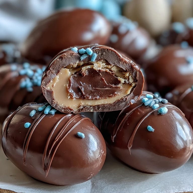 Rich and creamy peanut butter eggs dipped in melted chocolate, an easy homemade treat that rivals store-bought Easter candy.