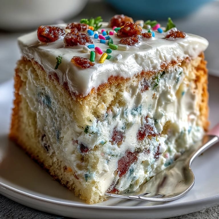 Showcasing a luscious Spring Birthday Party Funfetti Dip Cake, ready for joyful celebrations.
