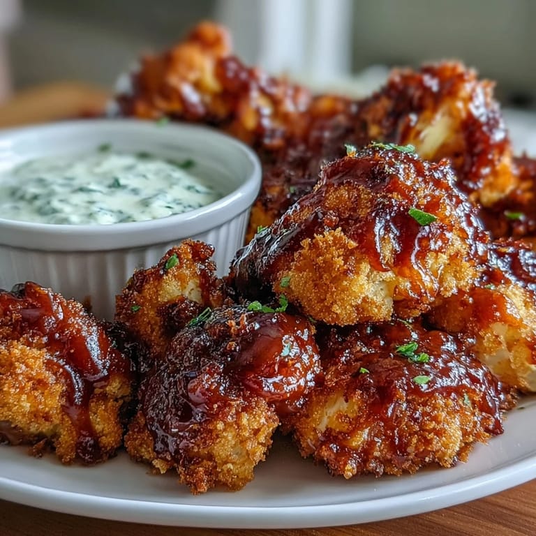 Smoky Vegan BBQ Cauliflower Wings, a healthy appetizer with cool ranch delight.