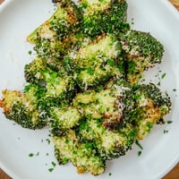 Golden, crispy Garlic Parmesan Roasted Broccoli, perfect as a flavorful, easy side dish.