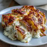 Creamy Au Gratin Potatoes with golden cheese crust and tender potato layers in rich cream sauce.