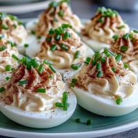 Golden-brown Everything Bagel Deviled Eggs topped with seeds, ready for brunch.